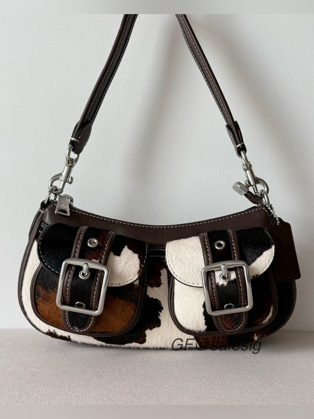 Coach Ashton Brown & Cream Shoulder and Crossbody Bag With Cow Print CCC84 NWT